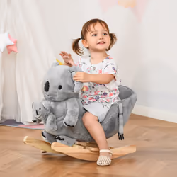 HOMCOM Kids Plush Ride-On Rocking Horse Koala-shaped Toy w/ Gloved