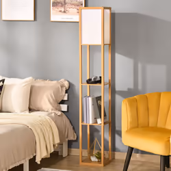 HOMCOM Floor Lamp Reading Lamp with 3-Tier Storage Shelf for Home Office Natural - Additional view 7