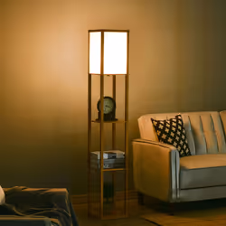 HOMCOM Floor Lamp Reading Lamp with 3-Tier Storage Shelf for Home Office Natural - Additional view 8