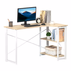 HOMCOM L-Shape Folding Computer Desk Study Workstation with 2 Shelves Oak Tone