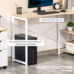 HOMCOM L-Shape Folding Computer Desk Study Workstation with 2 Shelves Oak Tone