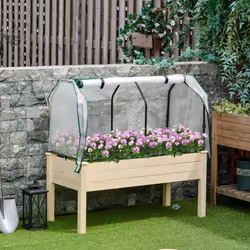 Outsunny Raised Garden Bed w/ PE Cover Patio Elevated Wood Planter Box Natural