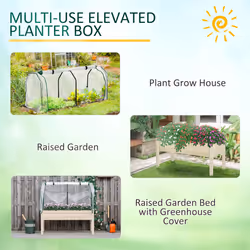 Outsunny Raised Garden Bed w/ PE Cover Patio Elevated Wood Planter Box Natural