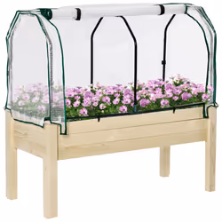 Outsunny Raised Garden Bed w/ PE Cover Patio Elevated Wood Planter Box Natural - Additional view 4