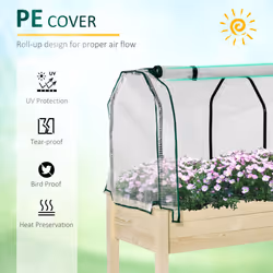 Outsunny Raised Garden Bed w/ PE Cover Patio Elevated Wood Planter Box Natural - Additional view 5