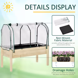 Outsunny Raised Garden Bed w/ PE Cover Patio Elevated Wood Planter Box Natural - Additional view 6
