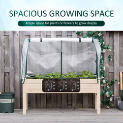 Outsunny Raised Garden Bed w/ PE Cover Patio Elevated Wood Planter Box Natural - Additional view 7