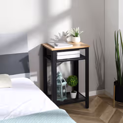 HOMCOM Modern Side Table with 2-Tier Shelves End Table for Bedroom, Living Room