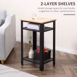HOMCOM Modern Side Table with 2-Tier Shelves End Table for Bedroom, Living Room