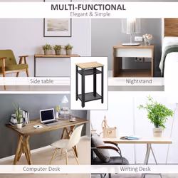 HOMCOM Modern Side Table with 2-Tier Shelves End Table for Bedroom, Living Room