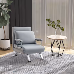 HOMCOM Single Folding 5 Position Convertible Sleeper Chair Bed Light Grey
