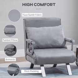 HOMCOM Single Folding 5 Position Convertible Sleeper Chair Bed Light Grey