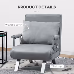 HOMCOM Single Folding 5 Position Convertible Sleeper Chair Bed Light Grey