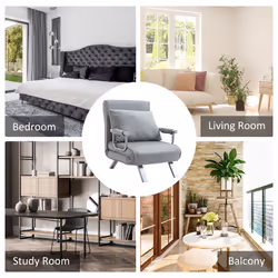 HOMCOM Single Folding 5 Position Convertible Sleeper Chair Bed Light Grey - Additional view 4