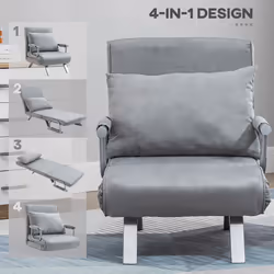 HOMCOM Single Folding 5 Position Convertible Sleeper Chair Bed Light Grey - Additional view 5