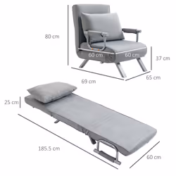 HOMCOM Single Folding 5 Position Convertible Sleeper Chair Bed Light Grey - Additional view 7