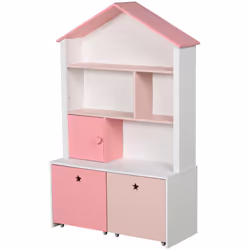HOMCOM Kids Bookshelf Chest Drawer with Wheels Baby Toy Wood Organizer