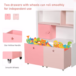 HOMCOM Kids Bookshelf Chest Drawer with Wheels Baby Toy Wood Organizer