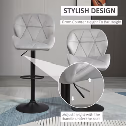 HOMCOM Bar Stool Set of 2 Adjustable Height Counter Chairs Light Grey