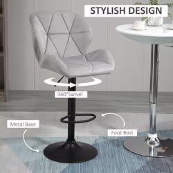 HOMCOM Bar Stool Set of 2 Adjustable Height Counter Chairs Light Grey - Additional view 4