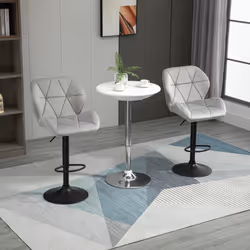 HOMCOM Bar Stool Set of 2 Adjustable Height Counter Chairs Light Grey - Additional view 6