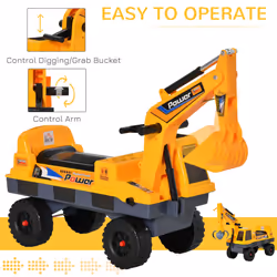 HOMCOM No Power Ride on Excavator Digger Music Light for 2-3 Years Old Yellow