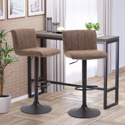 HOMCOM Set of 2 Adjustable Height Bar Chairs with Footrest, Brown