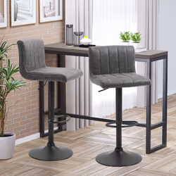 HOMCOM Set of 2 Adjustable Height Bar Chairs with Footrest, Grey