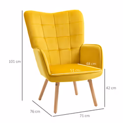 HOMCOM Modern Accent Chair Velvet-Touch Tufted Wingback Armchair, Yellow - Additional view 6