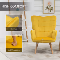 HOMCOM Modern Accent Chair Velvet-Touch Tufted Wingback Armchair, Yellow - Additional view 7