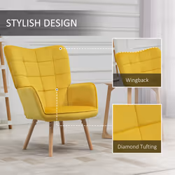 HOMCOM Modern Accent Chair Velvet-Touch Tufted Wingback Armchair, Yellow - Additional view 8