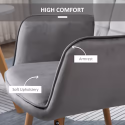 HOMCOM Modern Accent Chair Velvet-Touch Tufted Wingback Armchair Wood Legs Grey
