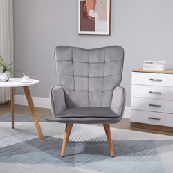 HOMCOM Modern Accent Chair Velvet-Touch Tufted Wingback Armchair Wood Legs Grey - Additional view 4
