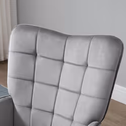 HOMCOM Modern Accent Chair Velvet-Touch Tufted Wingback Armchair Wood Legs Grey - Additional view 5
