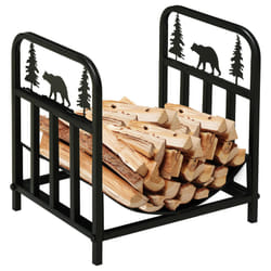 Outsunny Firewood Log Rack Fireplace Log Holder w/ Handles Outdoor Indoor Black