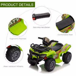 HOMCOM 6V Kids Electric Ride on Car Toddler Quad Bike ATV for 18-36 month Green