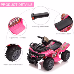 HOMCOM 6V Kids Electric Ride on Car Toddler Quad Bike ATV for 18-36 month Pink