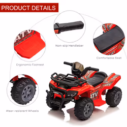 HOMCOM 6V Kids Electric Ride on Car Toddler Quad Bike ATV for 18-36 month Red
