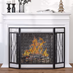 126cm 3-Panel Metal Folding Fireplace Screen Protective Guard Child Pet Home