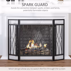 126cm 3-Panel Metal Folding Fireplace Screen Protective Guard Child Pet Home