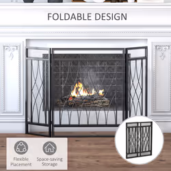 126cm 3-Panel Metal Folding Fireplace Screen Protective Guard Child Pet Home