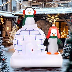 HOMCOM 5ft Christmas Inflatable Two Penguins w/ Ice House for Garden Lawn