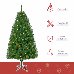 HOMCOM 5FT Prelit Artificial Christmas Tree w/ Warm White Light Xmas Decoration