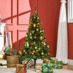 HOMCOM 4FT Prelit Artificial Christmas Tree w/ Warm White Light Xmas Decoration