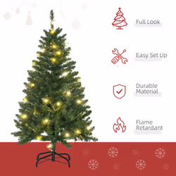 HOMCOM 4FT Prelit Artificial Christmas Tree w/ Warm White Light Xmas Decoration