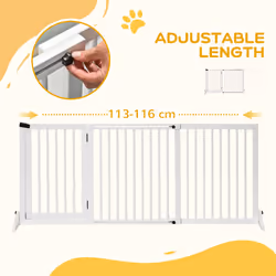 PawHut Wooden Freestanding Pet Gate Adjustable w/ Door Lock Safe Barrier White