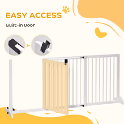 PawHut Wooden Freestanding Pet Gate Adjustable w/ Door Lock Safe Barrier White