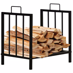 Outsunny Firewood Log Holder Wood Storage Rack w/ Handles Outdoor Indoor, Black