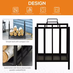 Outsunny Firewood Log Holder Wood Storage Rack w/ Handles Outdoor Indoor, Black