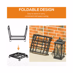 Outsunny Foldable Firewood Log Holder Wood Storage Rack Outdoor Indoor, Black